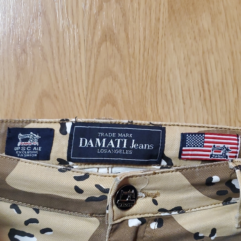 Distressed Tan and Brown Bootcut Jeans with Patchwork Design Size W34 - Picture 3 of 16